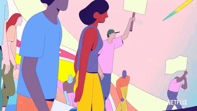 a netflix ad shows a group of people holding signs