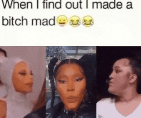 a collage of three pictures of a woman with the words `` when i find out i made a bitch mad ''