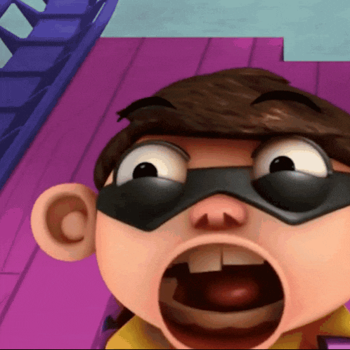 a close up of a cartoon character with a mask on