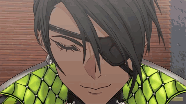 a close up of a person wearing a green jacket