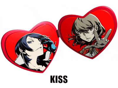 a couple of hearts with the word kiss on the bottom right