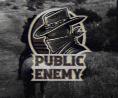 a logo for public enemy shows a man in a hat
