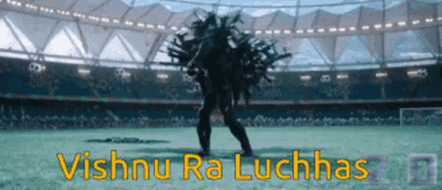 a person standing on a soccer field with the words vishnu ra luchhas