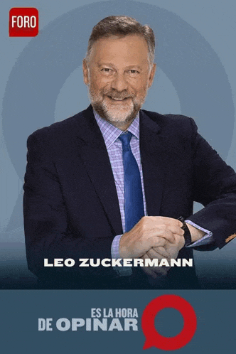 a man in a suit and tie with the name leo zuckermann on it