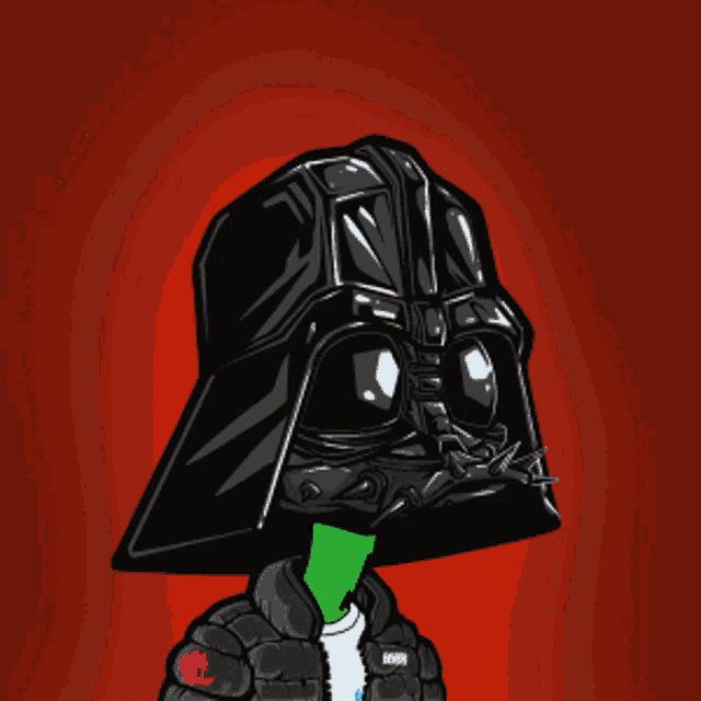 a cartoon darth vader wearing a jacket and a black helmet