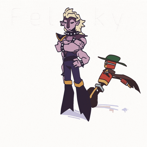 a cartoon drawing of a man and a robot with the word feltky in the bottom right corner