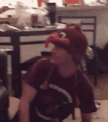 a person wearing a turkey hat and a t-shirt with a circle on it