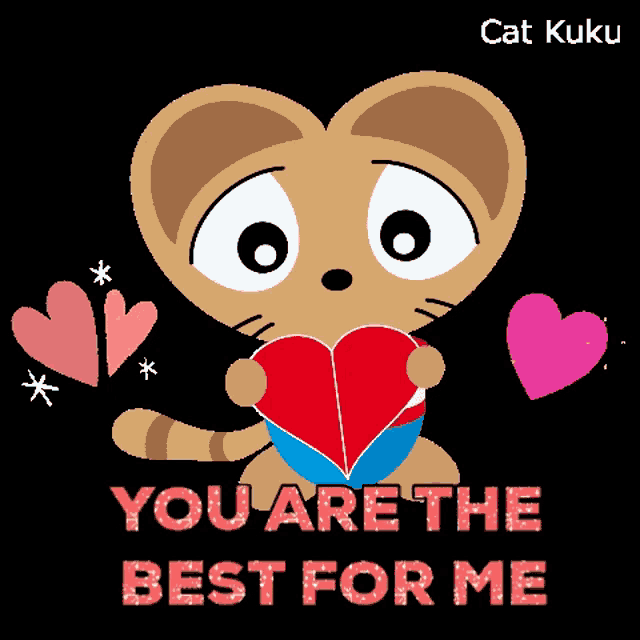 a cartoon cat holding a heart with the words " you are the best for me "