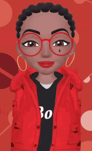 a cartoon character wearing a red jacket and a black shirt with the letter bo on it