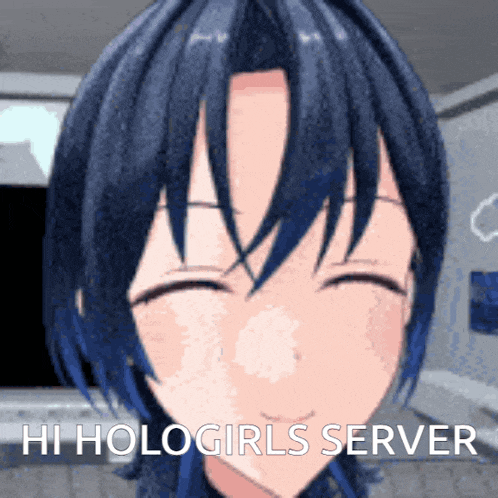 a close up of a girl 's face with the words hi hologirls server above her