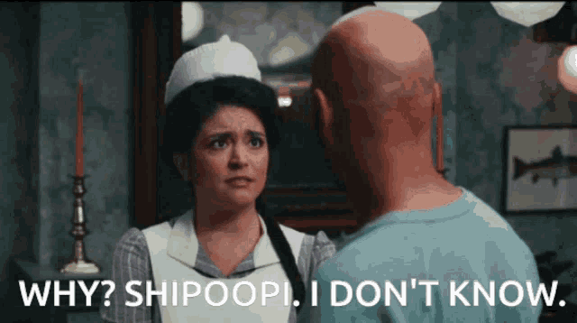a bald man talking to a nurse with the words why shipoopi i don t know