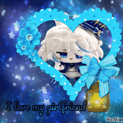 a picture of a stuffed animal with the words " i love my girlfriend "