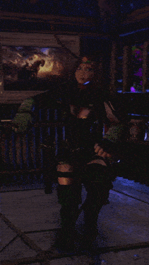 a video game character is holding a sword in front of a picture of a horse