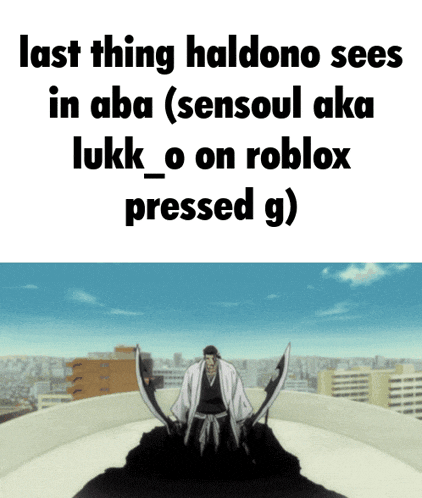 a meme that says last thing haldono sees in aba sensoul aka lukk o on roblox pressed g