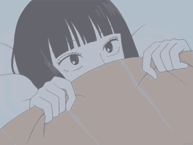 a cartoon of a girl laying under a blanket with her eyes closed