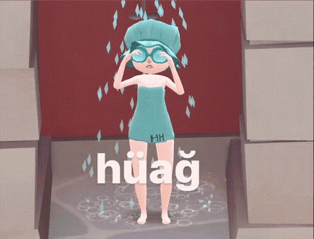 a picture of a girl in a towel with the word huag on it