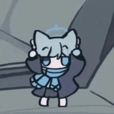 a cartoon character with a cat 's ears and a scarf is wearing a mask .