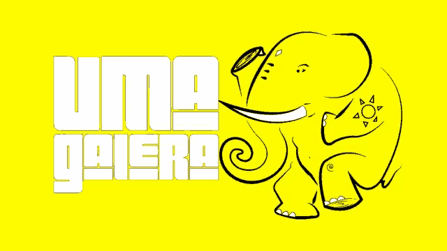 a yellow cartoon elephant with sunglasses and the word uma on the bottom