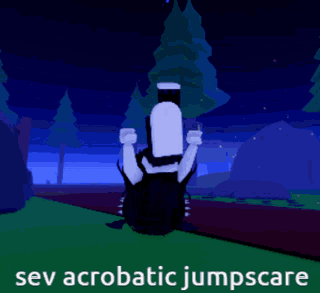 a cartoon character is doing a acrobatic jumpscare in a video game