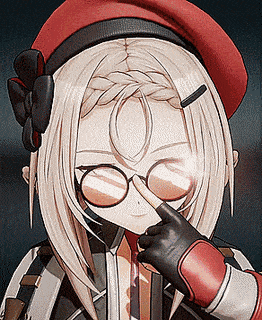 a girl with blonde hair wearing glasses and a red beret