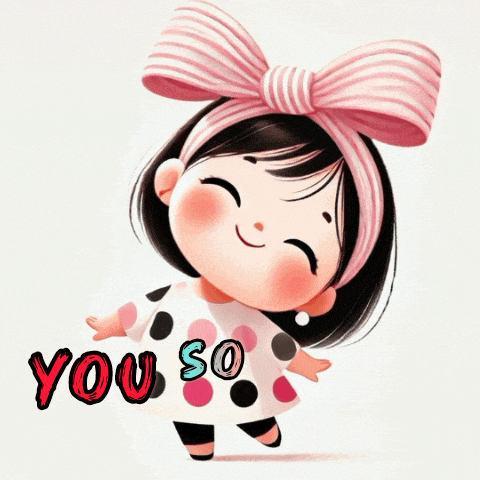 a cartoon girl with a pink bow on her head and the words thank you so much below her