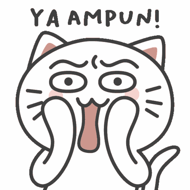 a cartoon cat with a surprised look on its face and the words ya ampun below it