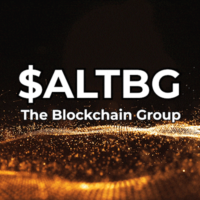 a logo for $ altbg the blockchain group with a black background