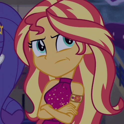 sunset shimmer from my little pony equestria girls has a tattoo on her arm
