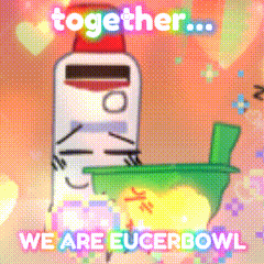 a cartoon character with the words together we are eucerbowl on the bottom