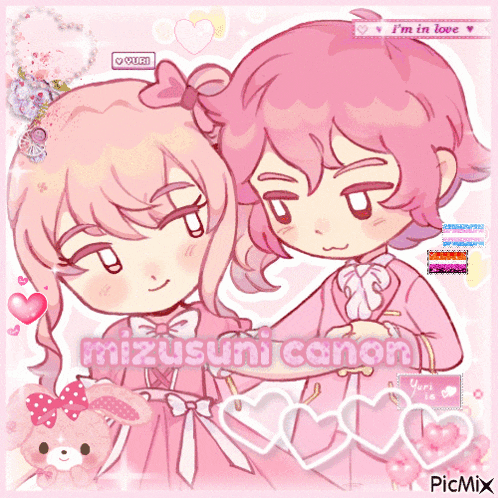 a picture of a boy and girl with mizusun canon written on the bottom