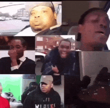 a collage of men 's faces with one wearing a hoodie that says ' waves ' on it