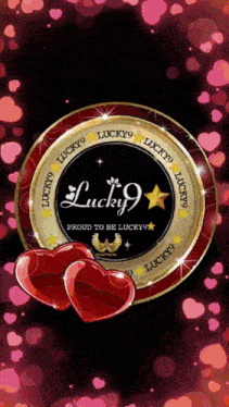 a logo for lucky9 proud to be lucky9 with two red hearts