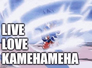 a cartoon of a person with the words `` live love kamehameha '' on it .