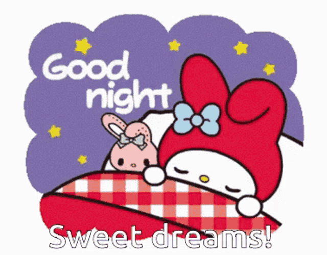 a cartoon says good night sweet dreams with a sleeping bunny