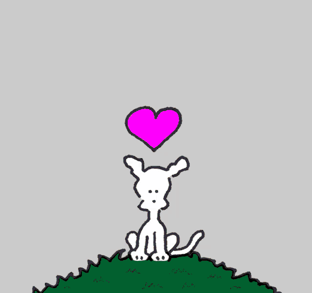 a cartoon of a cat holding a pink heart in the air