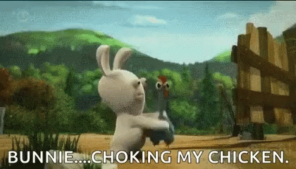 Choke The Chicken Rabbit Choking A Chicken GIF - Choke The Chicken Rabbit Choking A Chicken Bunnie Choking My Chicken GIFs