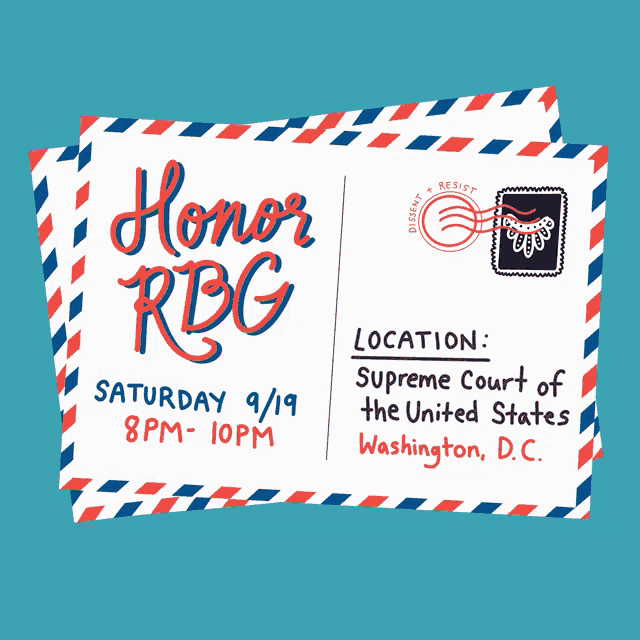 an envelope with the words honor rbg written on it