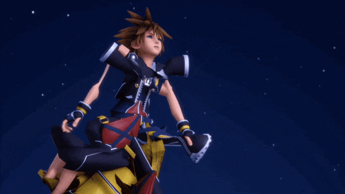 a cartoon character named sora is flying through the air