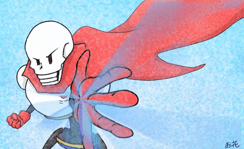 a cartoon drawing of papyrus with a red cape