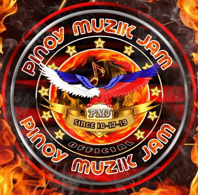 a logo for pinoy muzik jam shows a bird with a microphone on its head