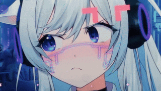 a girl with white hair and blue eyes is wearing headphones and a mask
