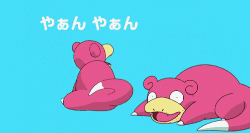 a cartoon of two pink bears with japanese writing on the bottom right