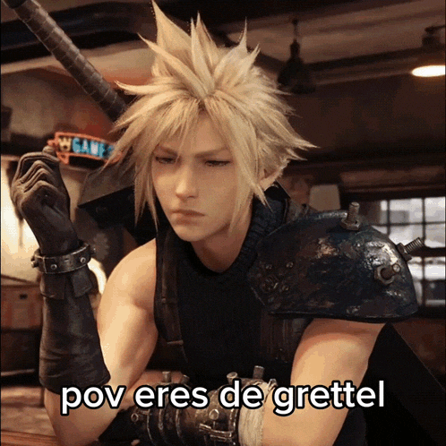 a picture of a video game character with the words pov eres de grettel below him