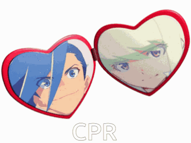 a pair of heart shaped mirrors with the word cpr written on the bottom