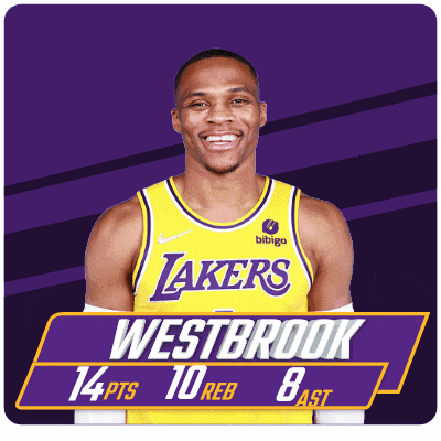 a lakers player named westbrook has 14 pts 10 reb and 8 assists