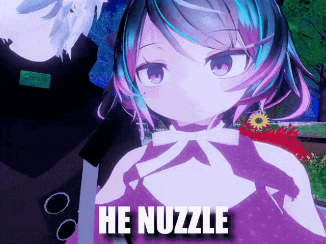 a picture of a girl with the words he nuzzle
