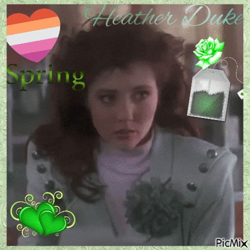 a picture of heather duke with hearts and a tea bag