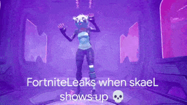 a screenshot of a video game with the words " fortniteleaks when skael shows up " at the bottom