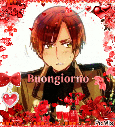 a picture of a boy with the words buongiorno written on it