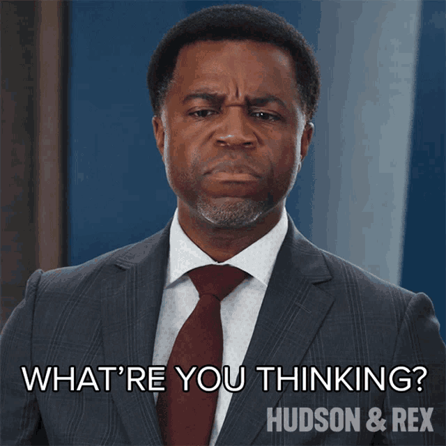 a man in a suit and tie says what are you thinking